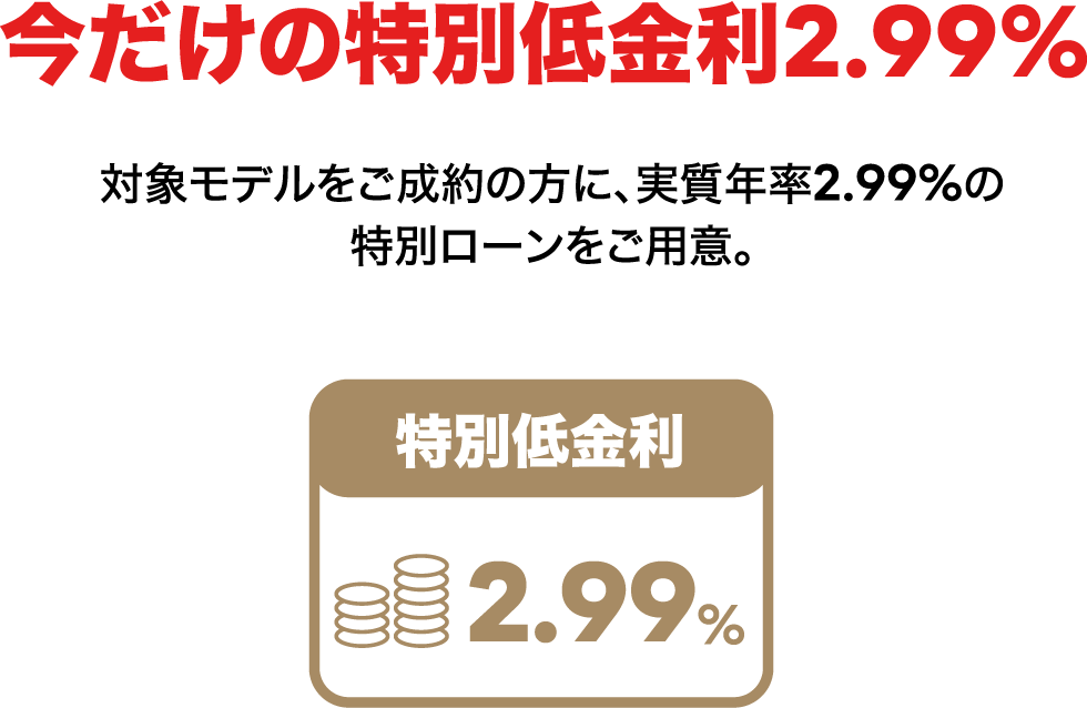 対象モデルをご成約の方に、実質年率2.99%の特別ローンをご用意